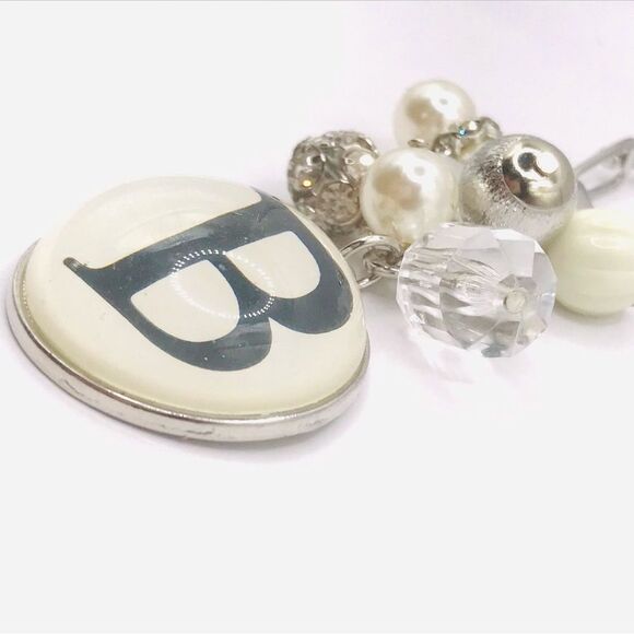 Sleek Silver and White Inital B Keychain  Accessory - Picture 2 of 5